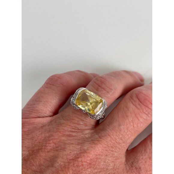 Sterling Silver Citrine & CZ Ring Size 6.5 Elegant Cocktail Bling East West Kay - Picture 7 of 8